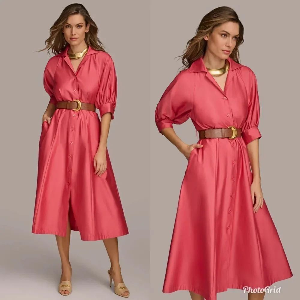 Revolve Donna Karan COTTON MIDI SHIRT DRESS (No Belt) in Rose Quartz